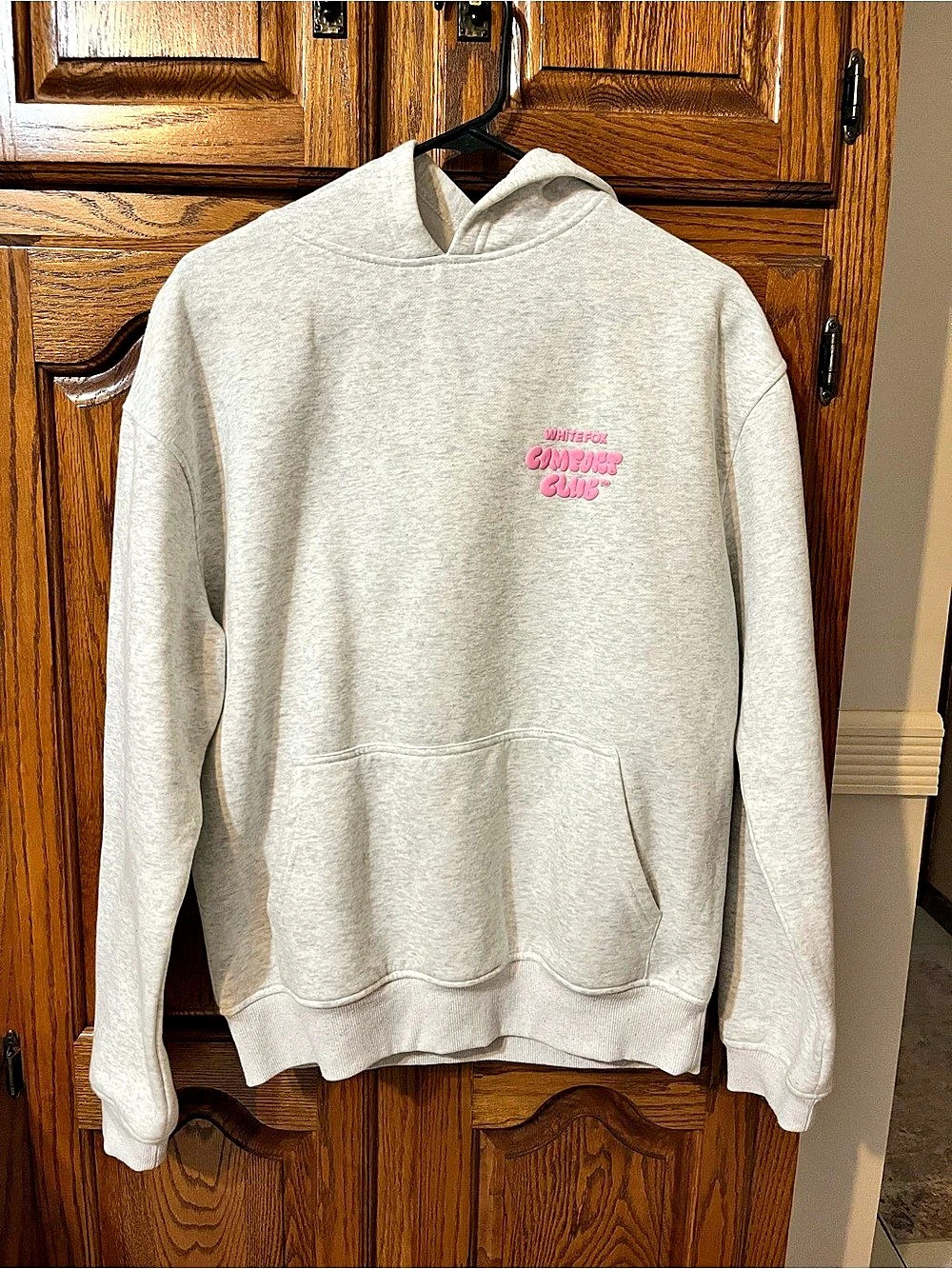 White Fox Comfiest Club Hoodie in Gray & Pink Like New